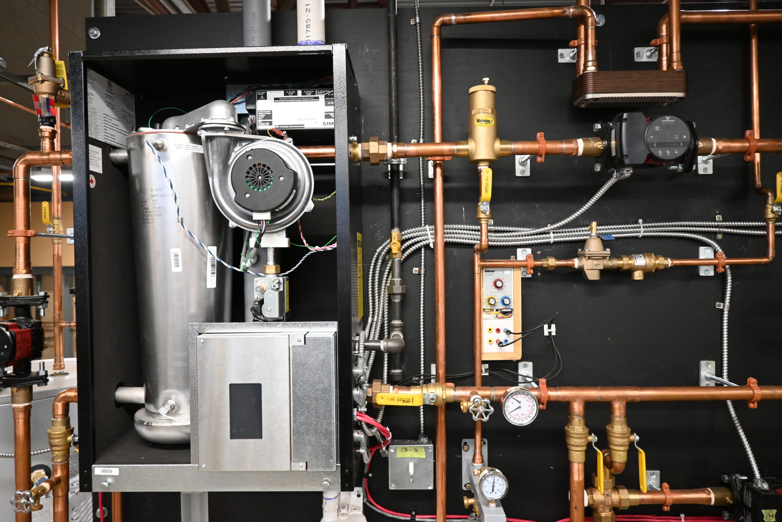 Wall hung boiler service valves.