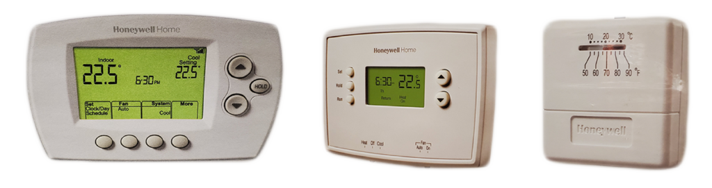 "Image showing different “smart,” digital-programmable, and non-programmable analogue thermostats"
