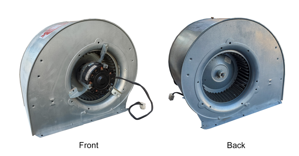front and back photograph of direct-drive blower