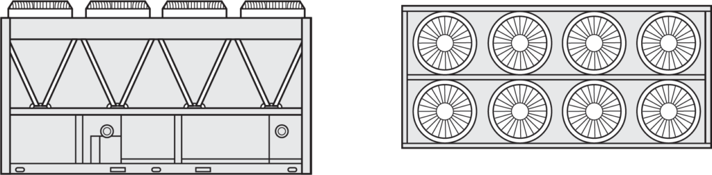 side view and top view of an air-cooled chiller illustration