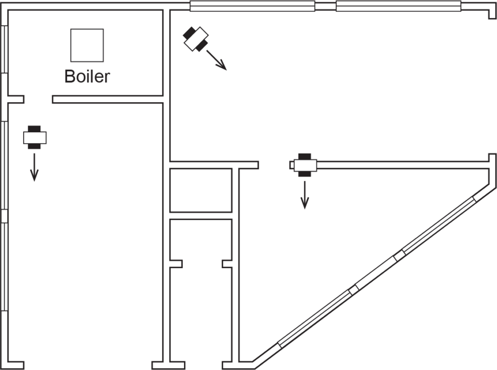 horizontal unit heaters in a service station illustration