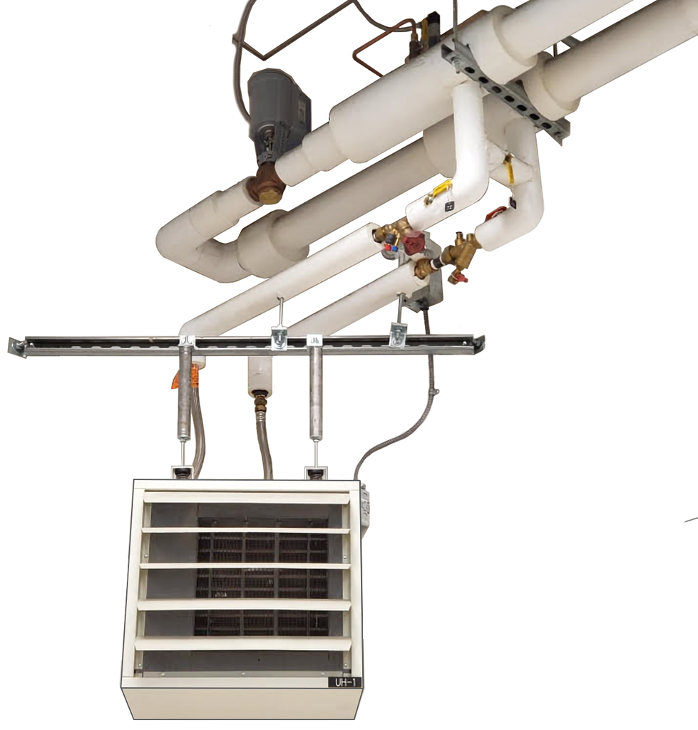 horizontal unit heater photograph against white background