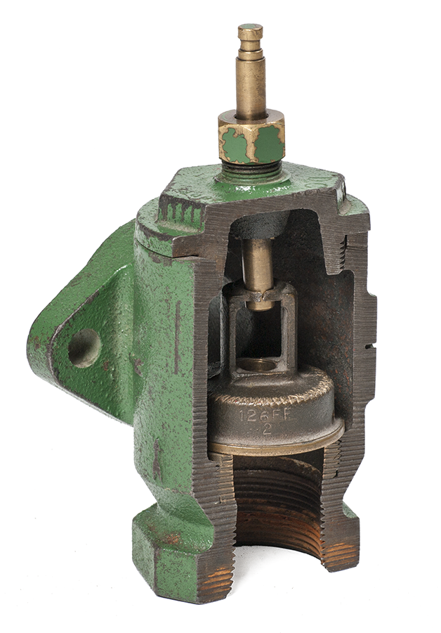 cutaway of cast-iron threaded flow check valve